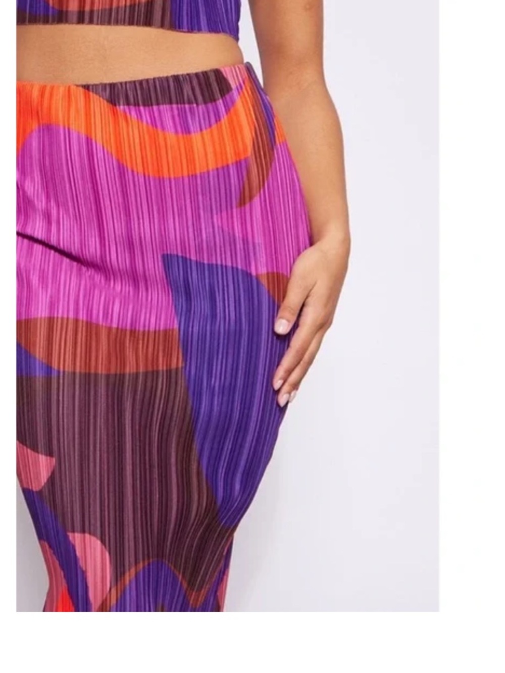 PrettyLittleThing Pink Plisse Vibrant Purple Print Pleated Maxi Skirt
